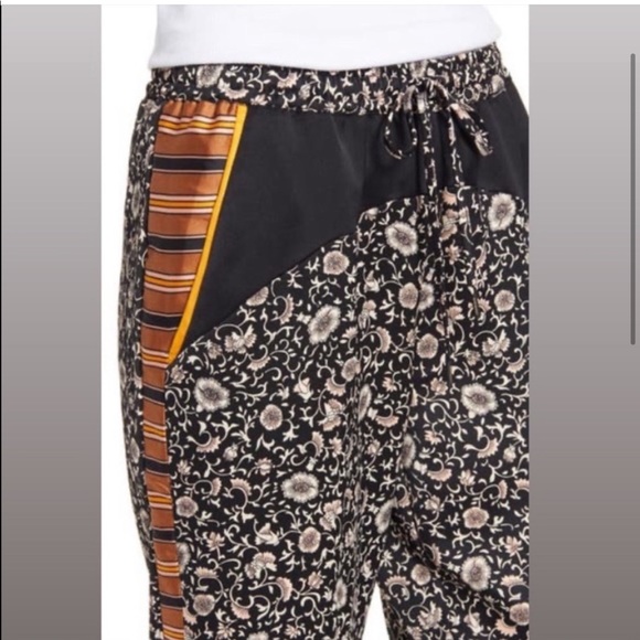 Scotch & Soda Palm Cove Striped Floral Tuxedo Silky Pants Size Medium - Picture 3 of 13